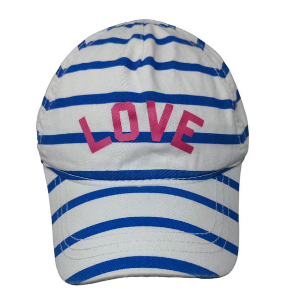 Old Navy Women's Stretchy Hat Blue White Striped Size L Graphic LOVE Logo - Picture 1 of 8